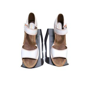 Clarks White Leather Adjustable Strappy Wedge Sandals Womens Size 9